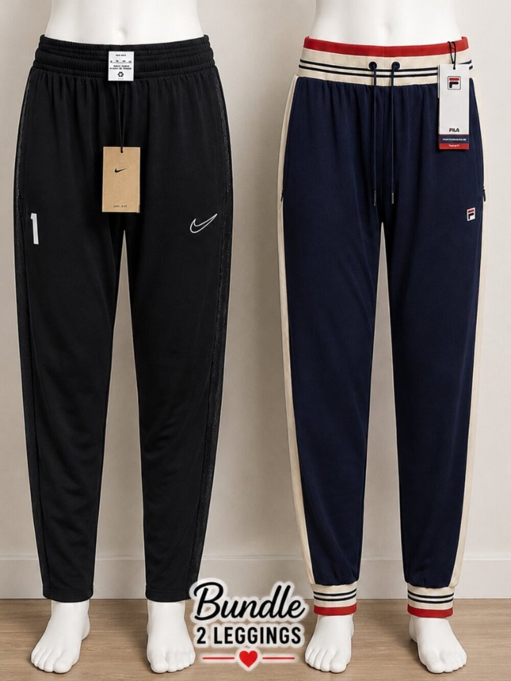 Nike Dri-FIT Soccer&Fila Iconic Settanta Track Pants Bundle Womens XS Black Navy